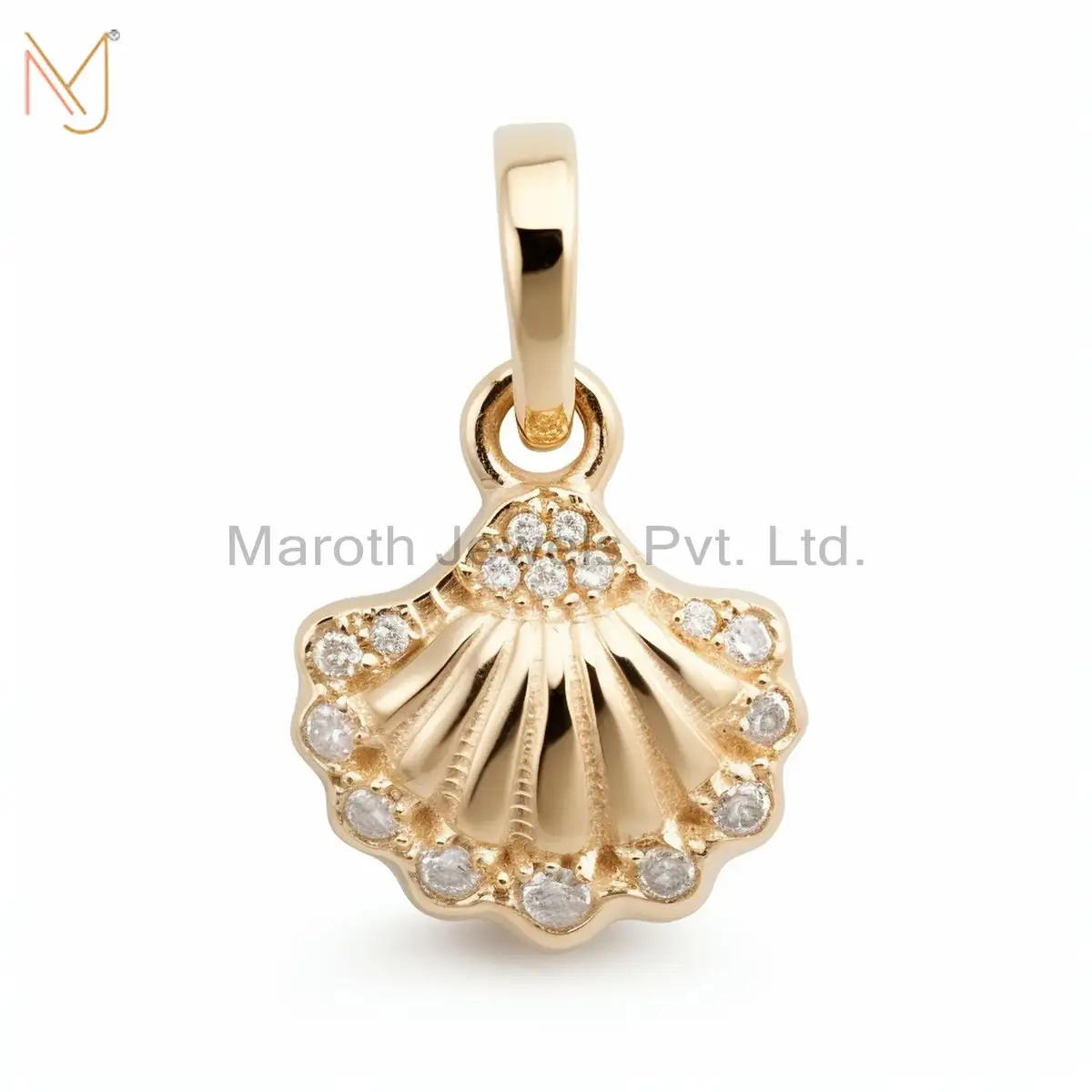 Private Lable 14K Yellow Gold Moissanite Calico Scallop Pendant Jewelry