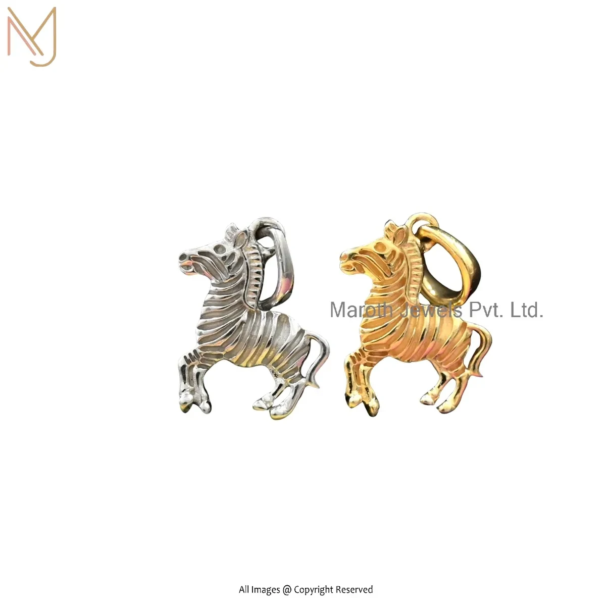14K Yellow Gold Zebra Brooch Charm Pendant Custom Jewelry