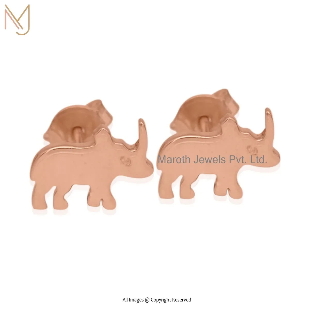 14K Rose Gold Rhino Stud Earrings Jewelry Supplier