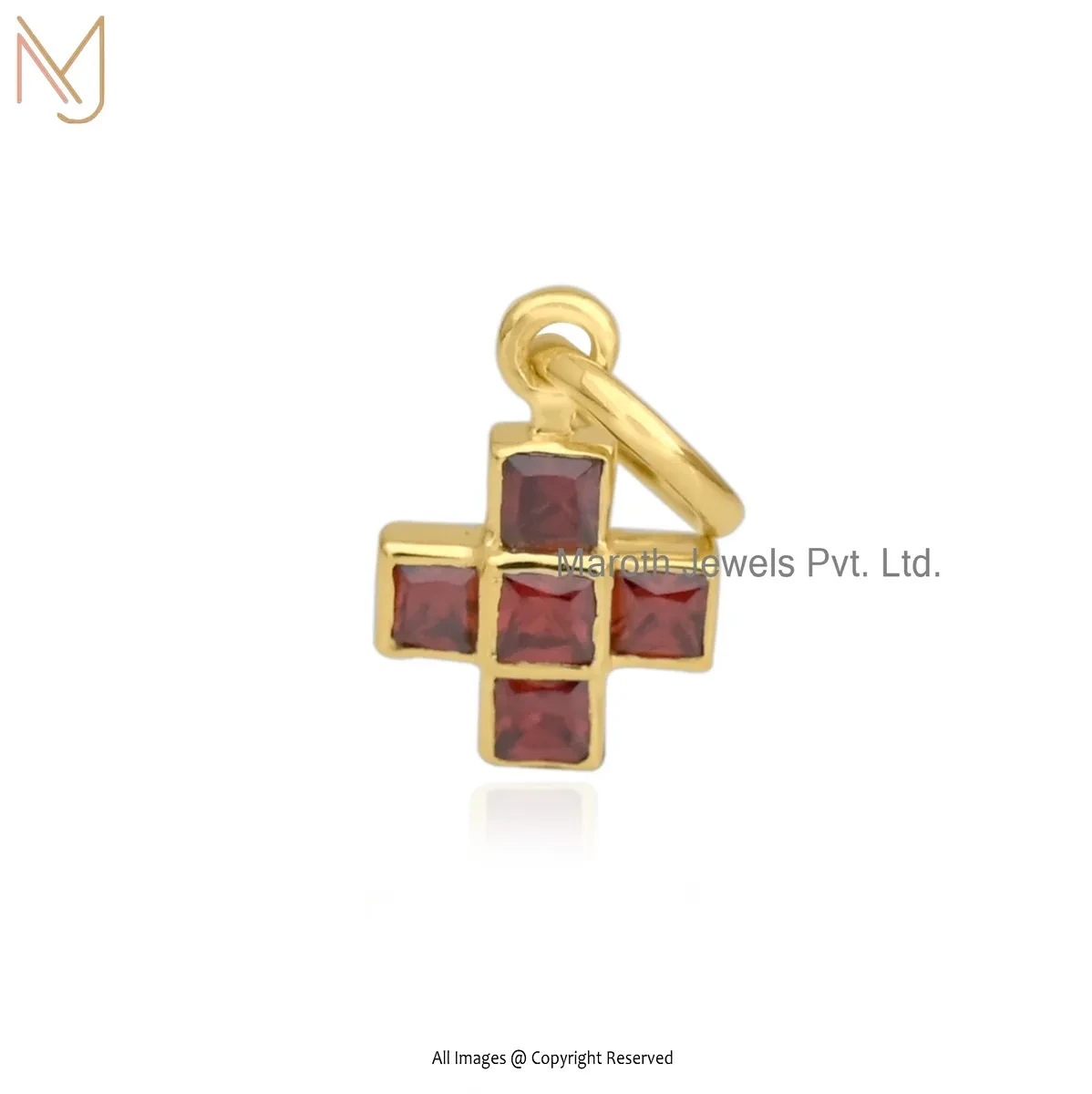 14K Yellow Gold Garnet Cross Box Garnet Pendant Manufacturer