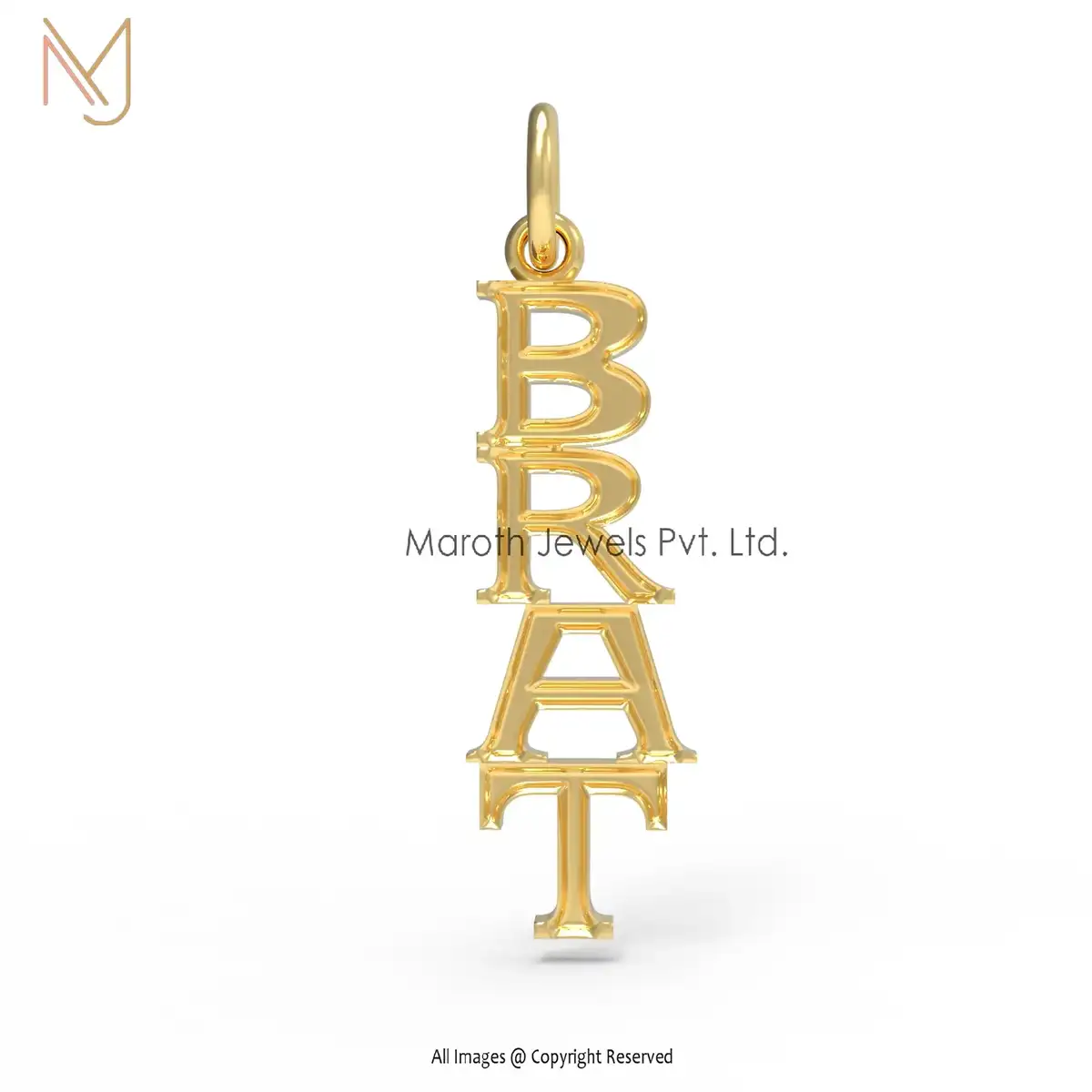 925 Sterling Silver Yellow Gold Plated BRAT Name Plate Initials Pendant Jewelry Manufacturer