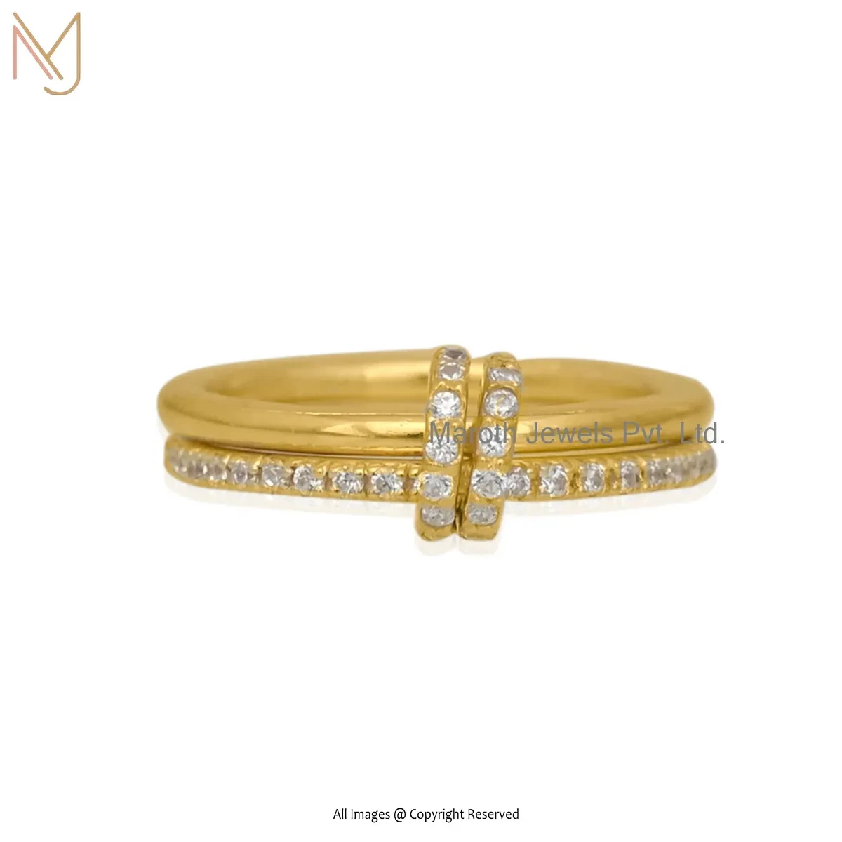 Private Lable 14K Yellow Gold Diamond White Cubic Zircon Connector Ring
