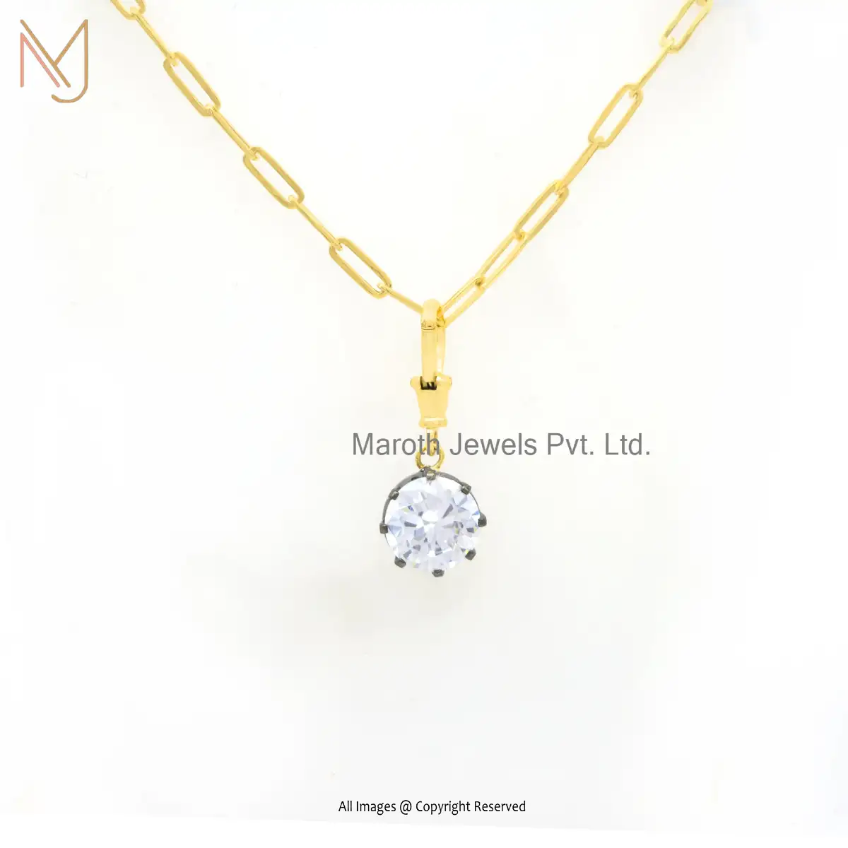 14K Rose Gold Blue Sapphire Push Lock Drop Pendant Custom Jewelry