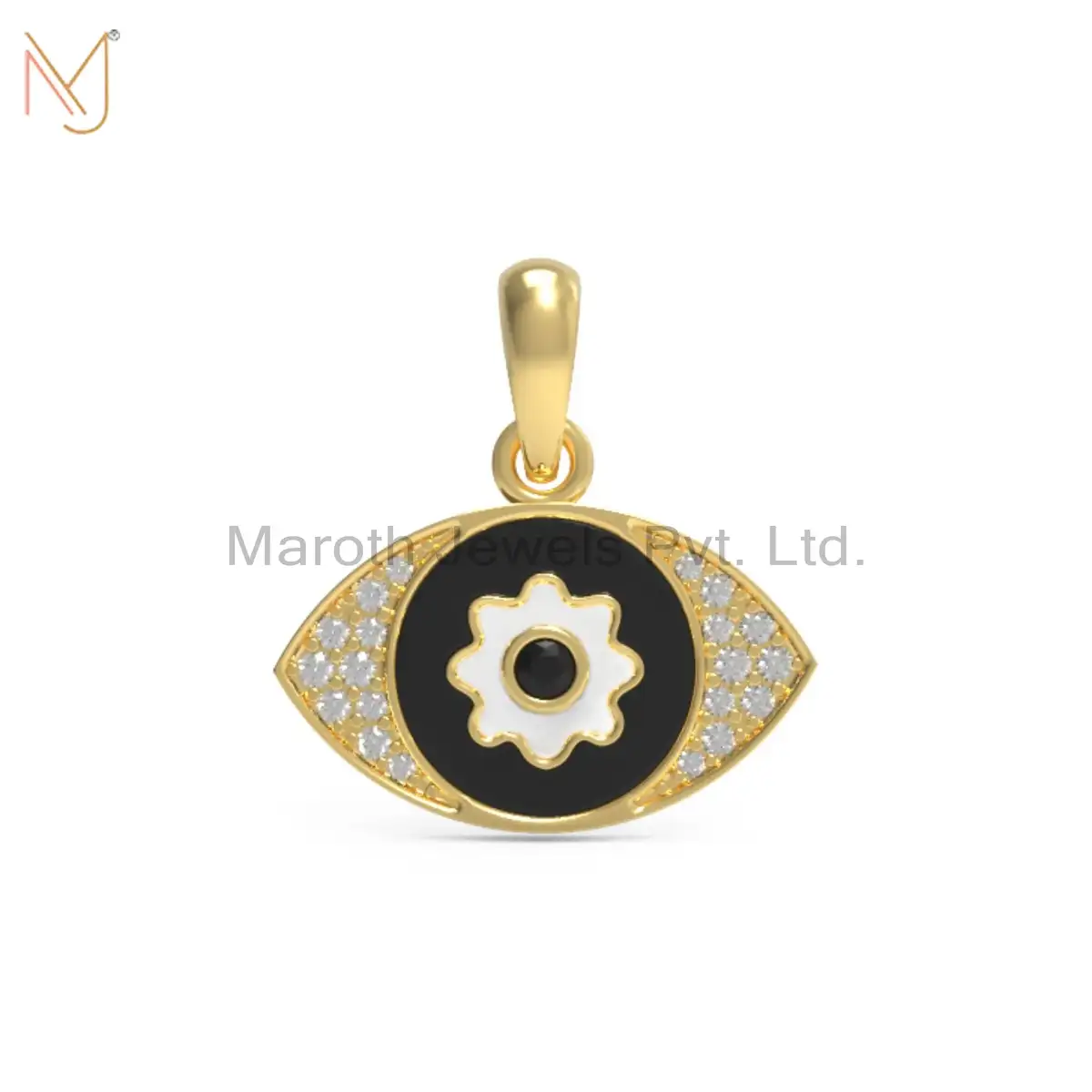 925 Silver Yellow Gold Plated CZ Spinel Enamel Evil Eye Charm Pendant