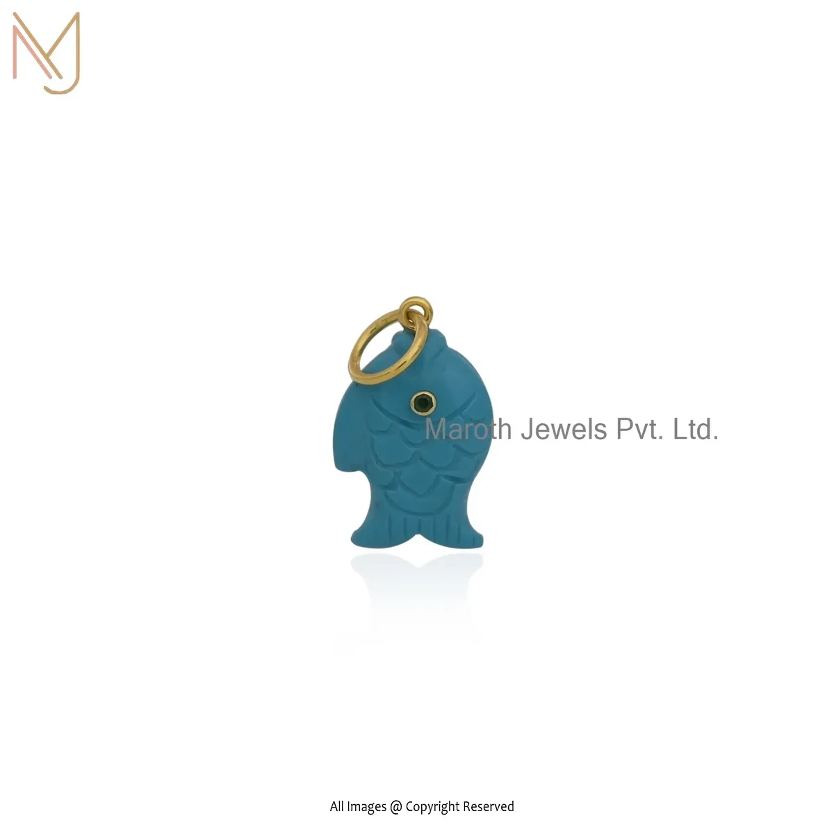 Wholesale 14K Yellow Gold Cubic Zircon & Green Opal Gemstone Fish Pendant