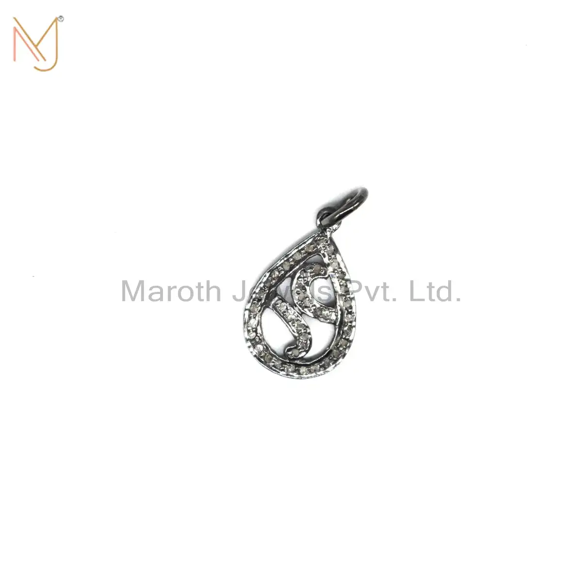 925 Silver Black Rhodium Diamond Charms Pendant Jewelry Supplier