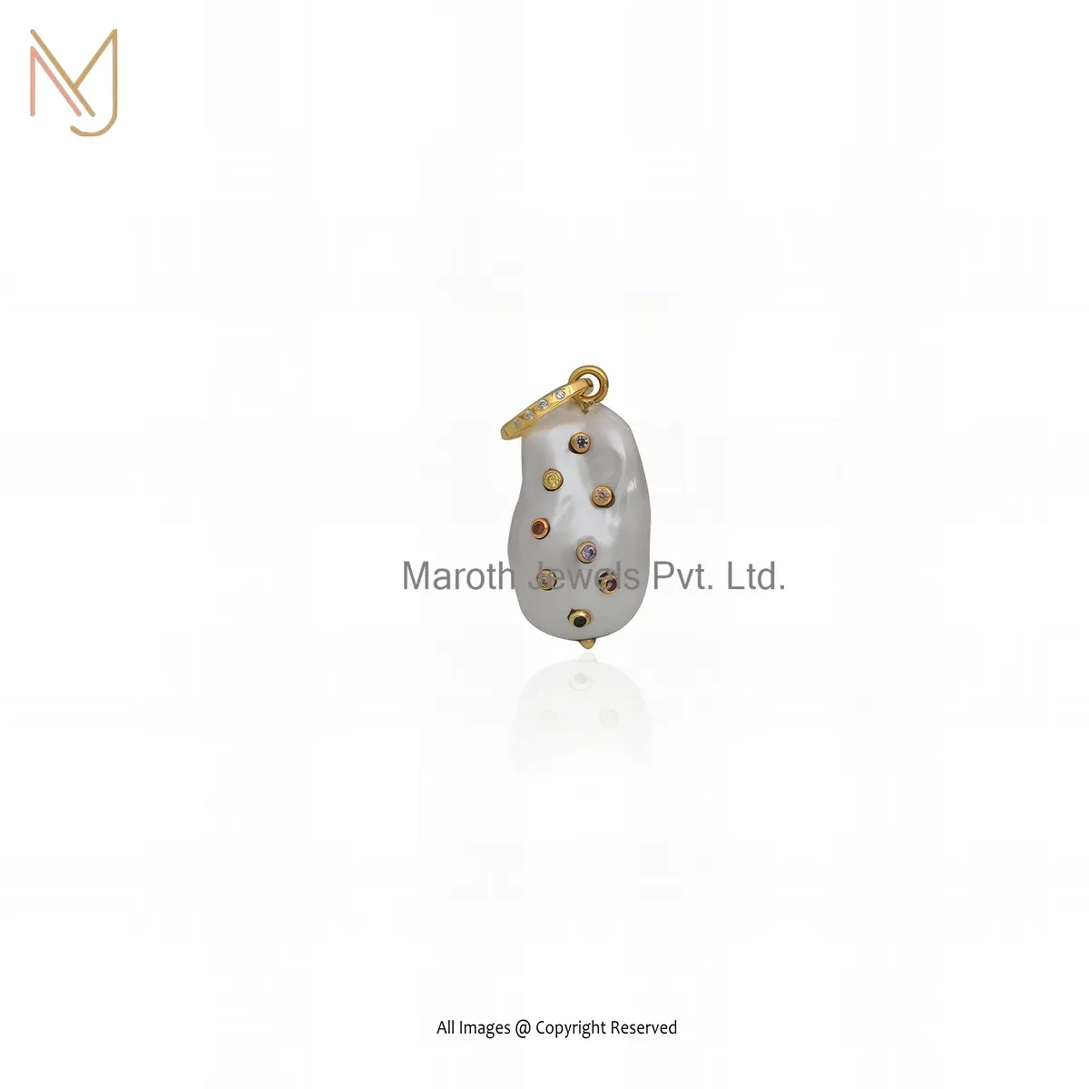 Private Lable 925 Silver Yellow Gold Plated Multi Cubic Zircon & Mother Of Pearl Drop Pendant