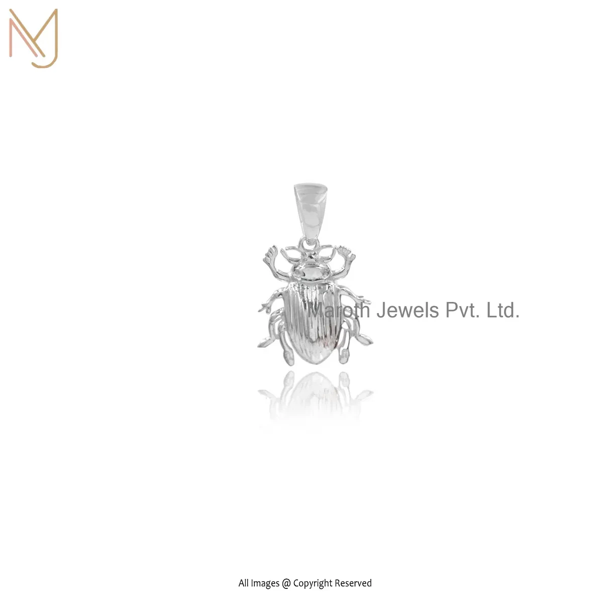 925 Silver Natural Silver Plated Scarab Beetle Charm Pendant Jewelry Supplier
