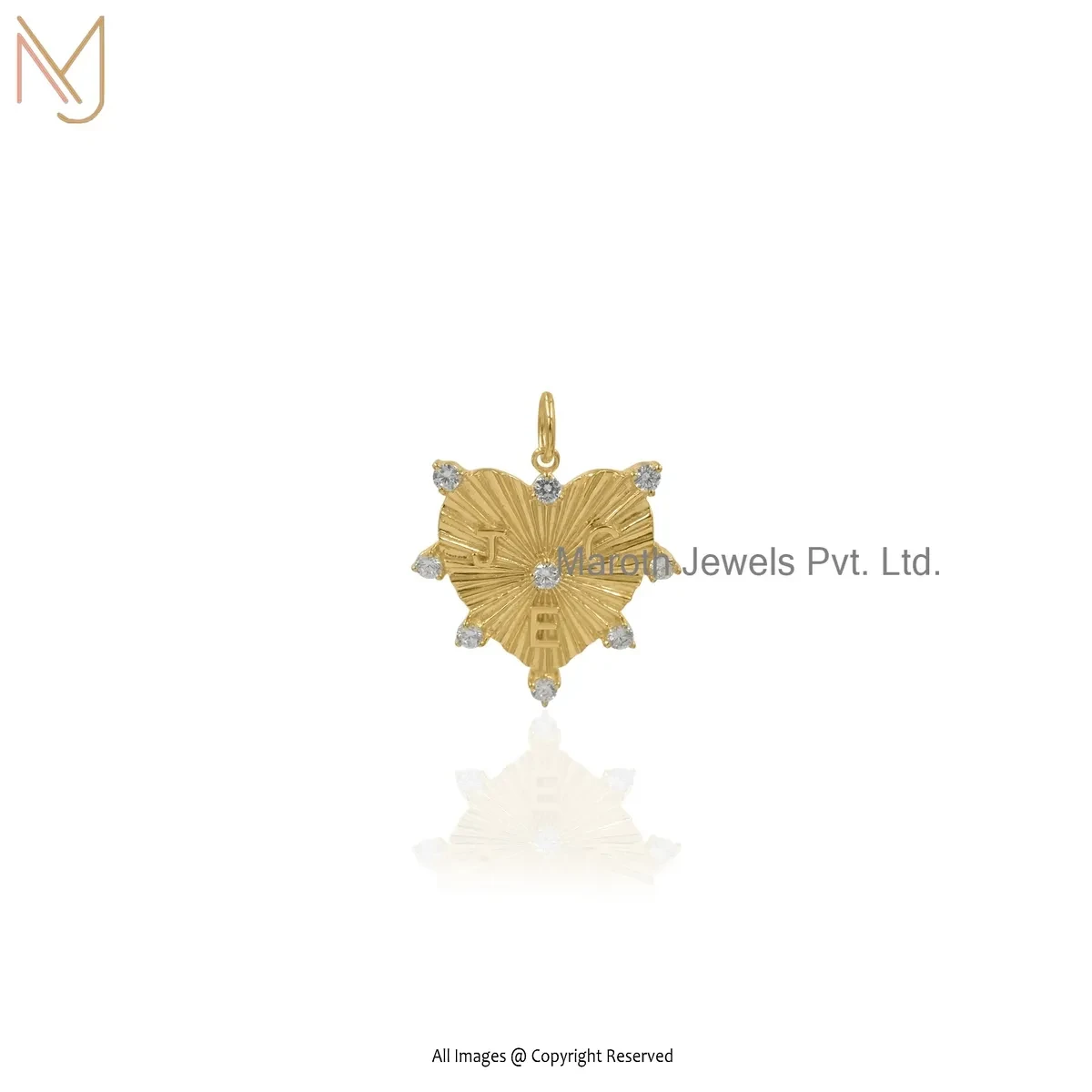 925 Silver Yellow Gold Plated Cubic Zircon Fluted Heart Pendant Manufacturer