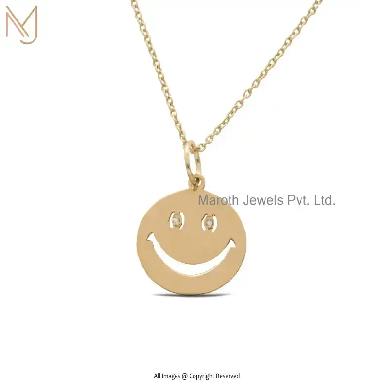 925 Silver Yellow Gold Plated Eyes Diamond Smiley Face Pendant Jewelry Manufacturer