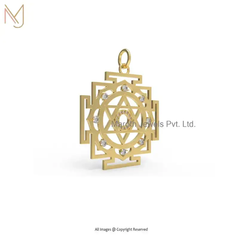 Private Lable 925 Silver Yellow Gold Plated Diamond Kuber Yantra Pendant Jewelry