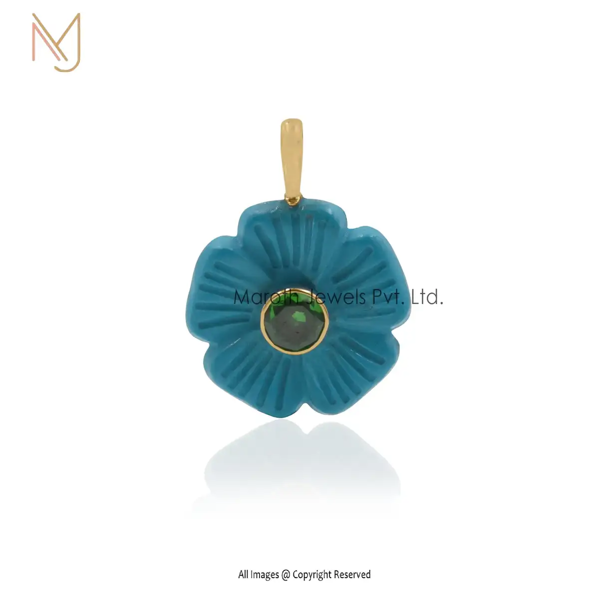 Wholesale 925 Sterling Silver Yellow Gold Plated Moonstone And Cubic Zircoina Gemstone Flower Pendant Jewelry