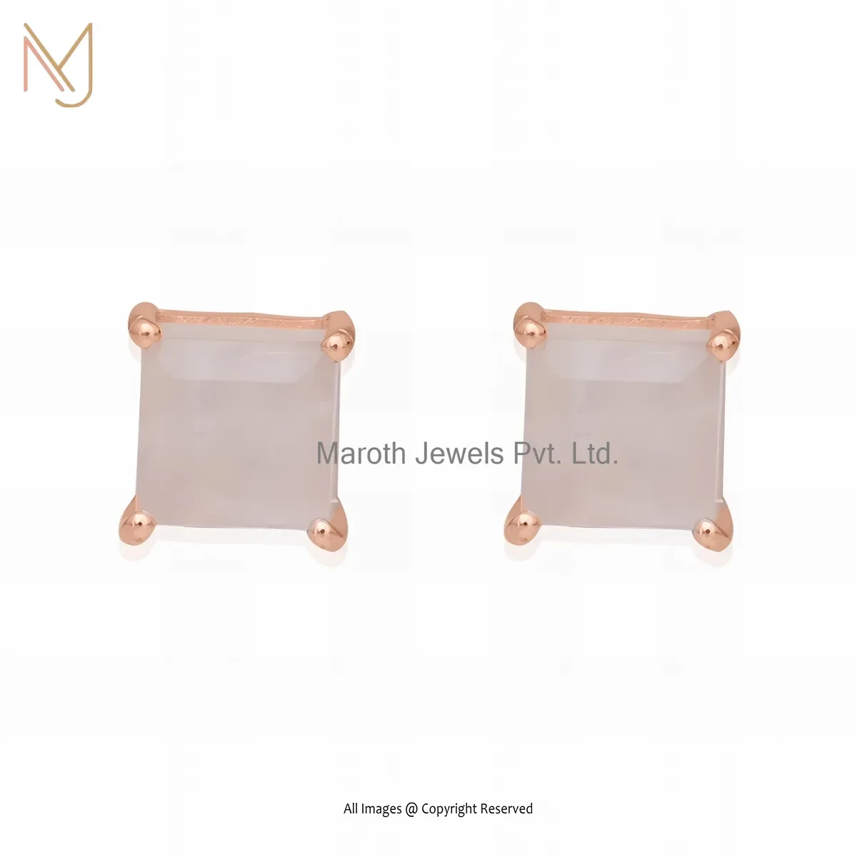 14K Yellow Gold Moonstone Square Studs Earring Manufacturer