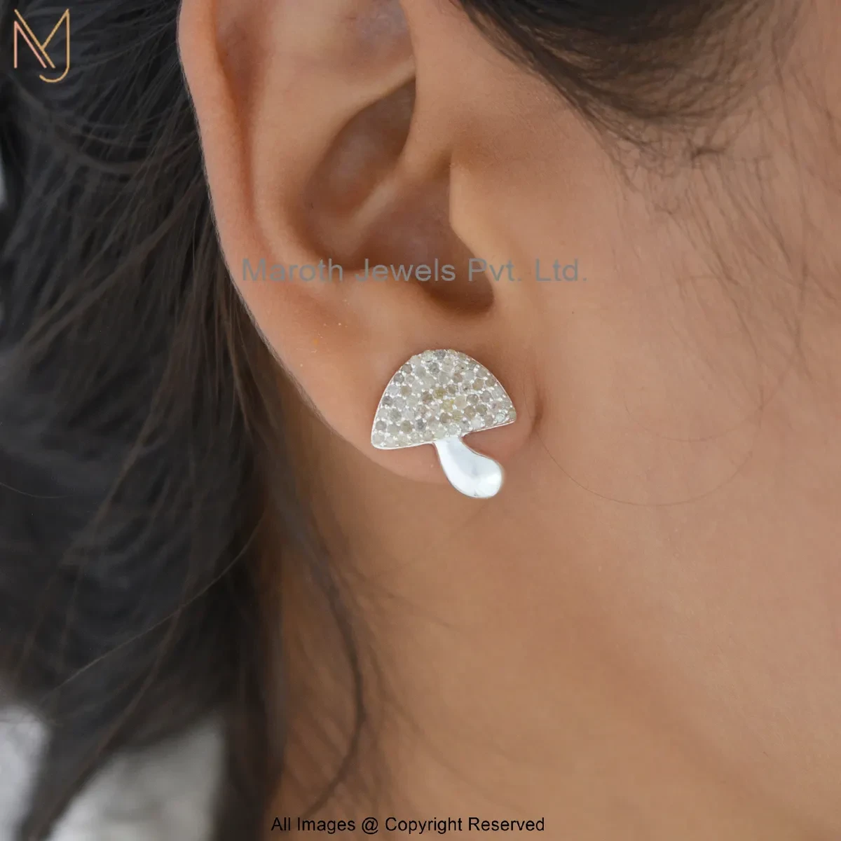 14K White Gold Diamond Mushroom Stud Earring Jewelry Supplier