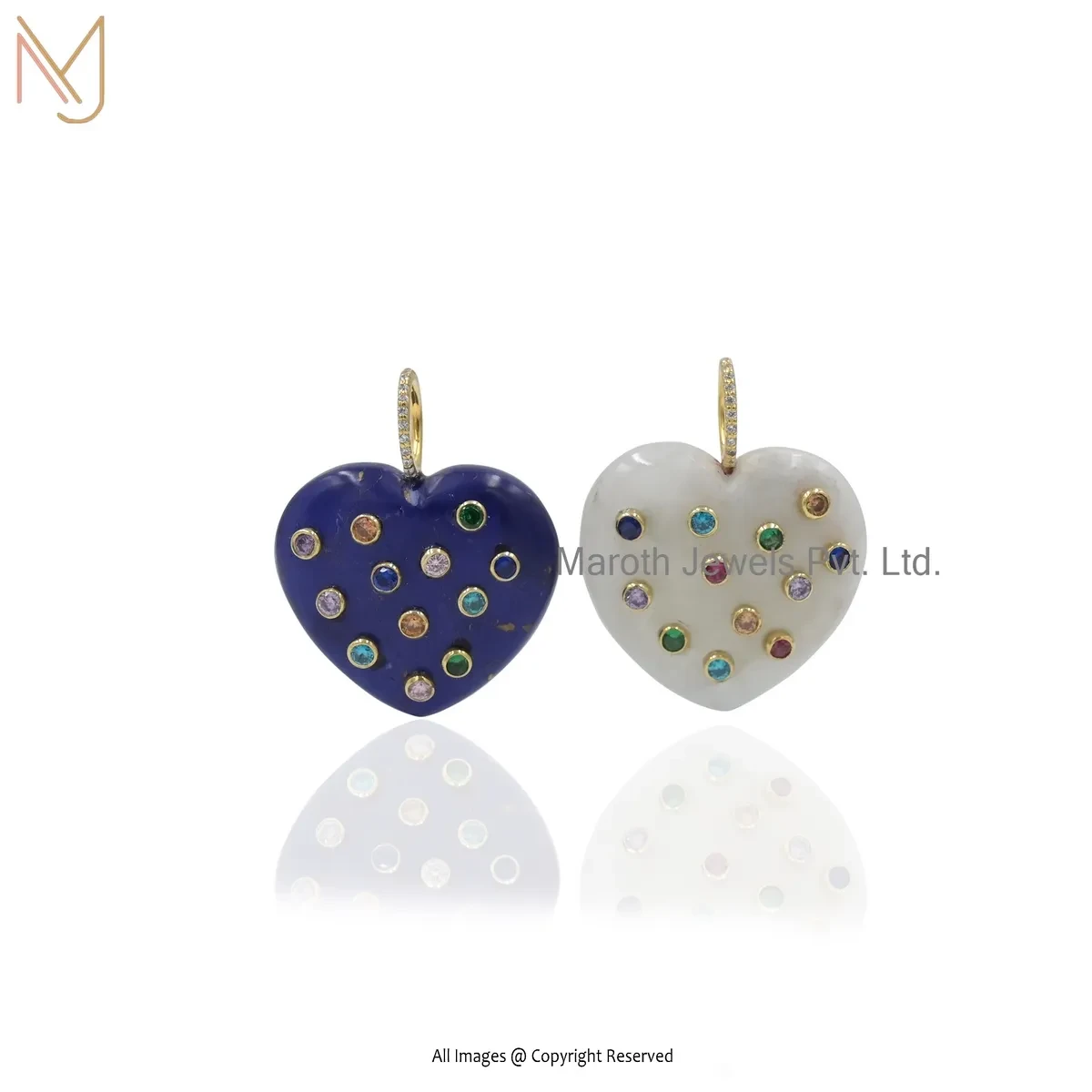 Wholesale 14K Yellow Gold Lapiz Lazuli & Multi Gemstone Heart Pendant