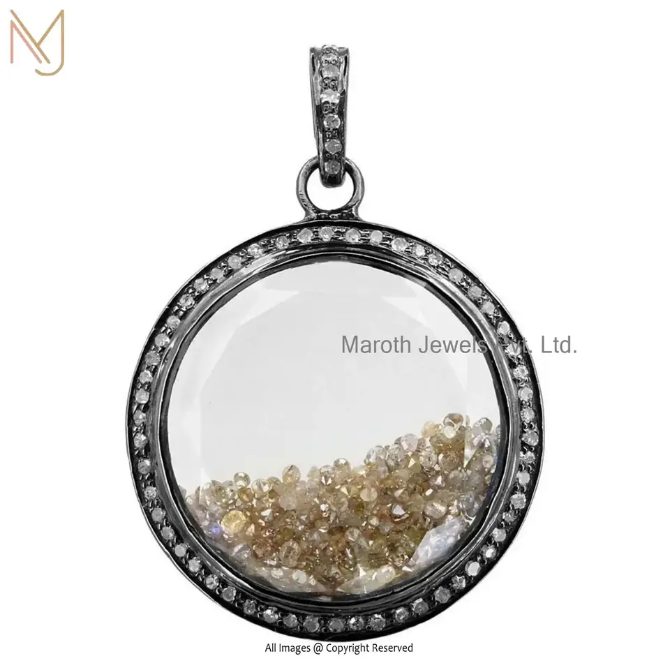 Wholesale 925 Silver Yellow Gold Plated Rose Cut Pave Diamond Shaker Pendant