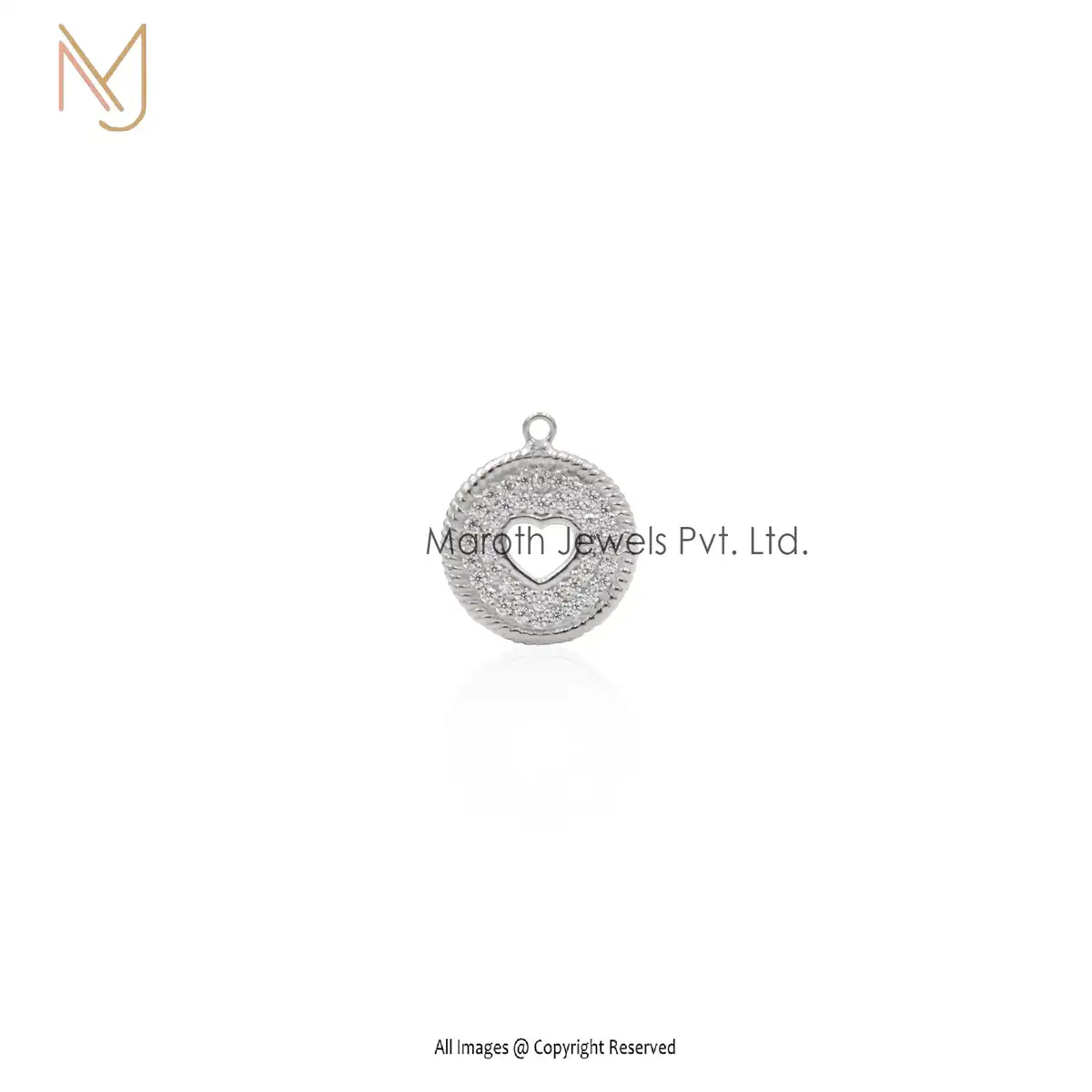 14K White Gold CZ Heart Disc Pendant Jewelry Manufacturer