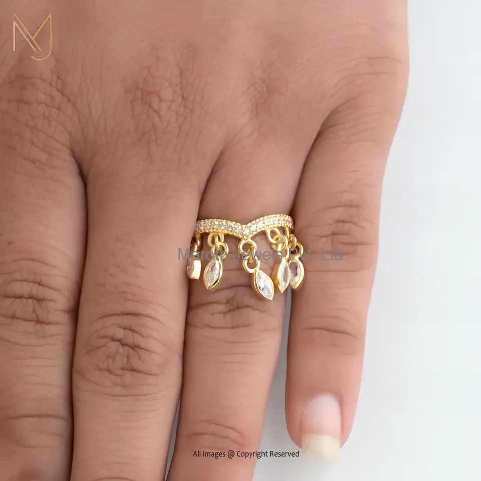 Wholesale 14K Yellow Gold White Cubic Zircon Dangling Charm Ring