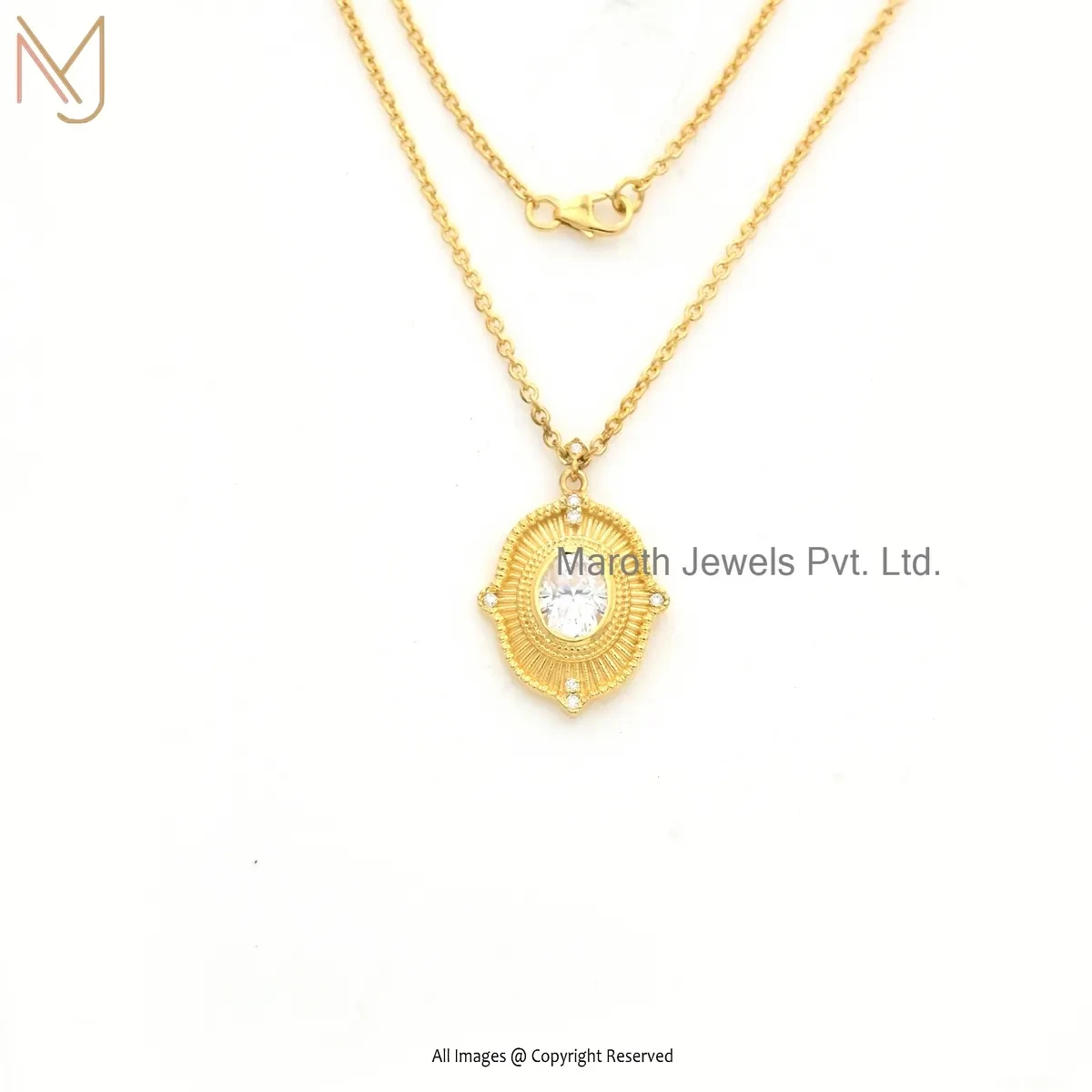 925 Silver Yellow Gold Plated Moissanite Sunny Fluted Pendant Custom Jewelry