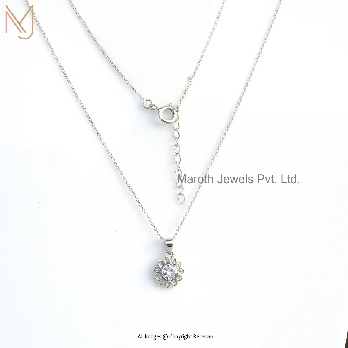 14K Yellow Gold Cubic Zircon Floral Necklace Pendant Jewelry Supplier