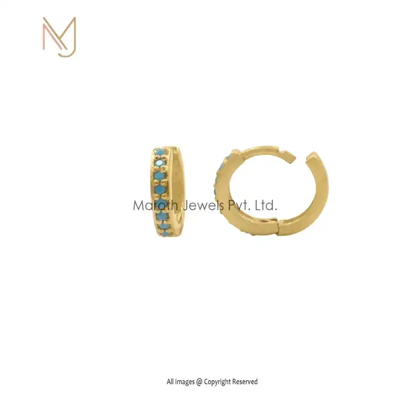 925 Silver Yellow Gold Plated Turquoise Huggies Earring Manufacturer