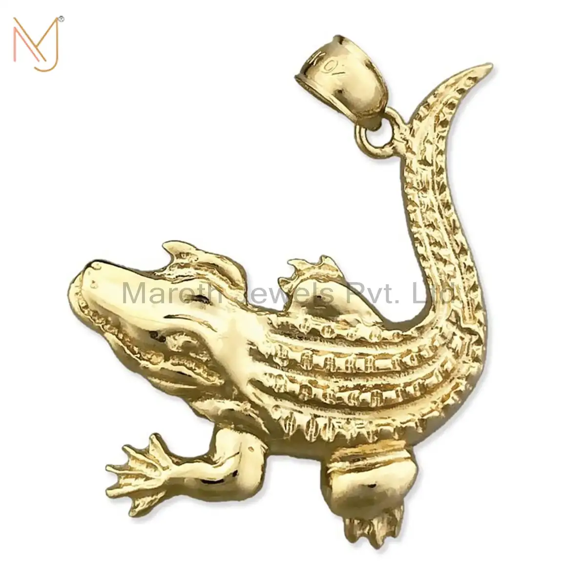 925 Silver Yellow Gold Plated Scaly Skin Crocodile Charm Pendant Jewelry Manufacturer