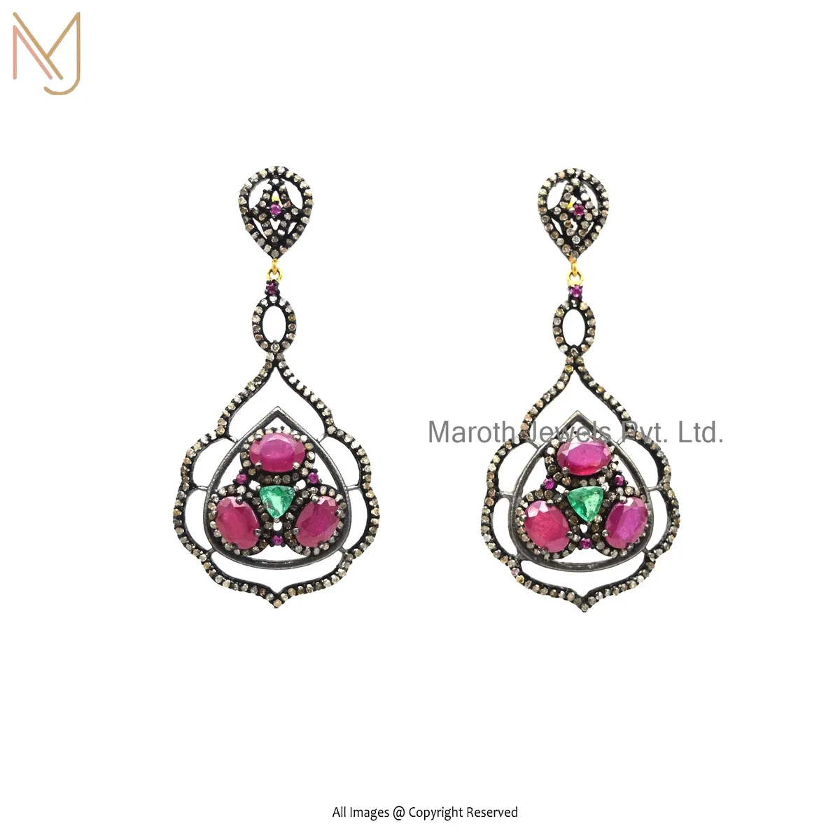Wholesale 925 Silver Yellow Gold Plated Pave Diamond , Ruby , Emerald , Gemstone Dangle Earring