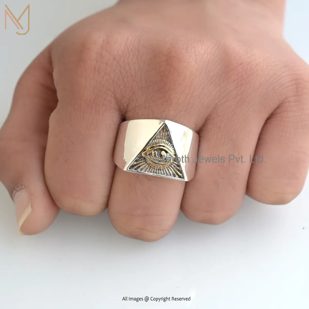 925 Silver Natural Silver Yellow Gold Plated Rhodium Triangle Eye Ring Custom Jewelry
