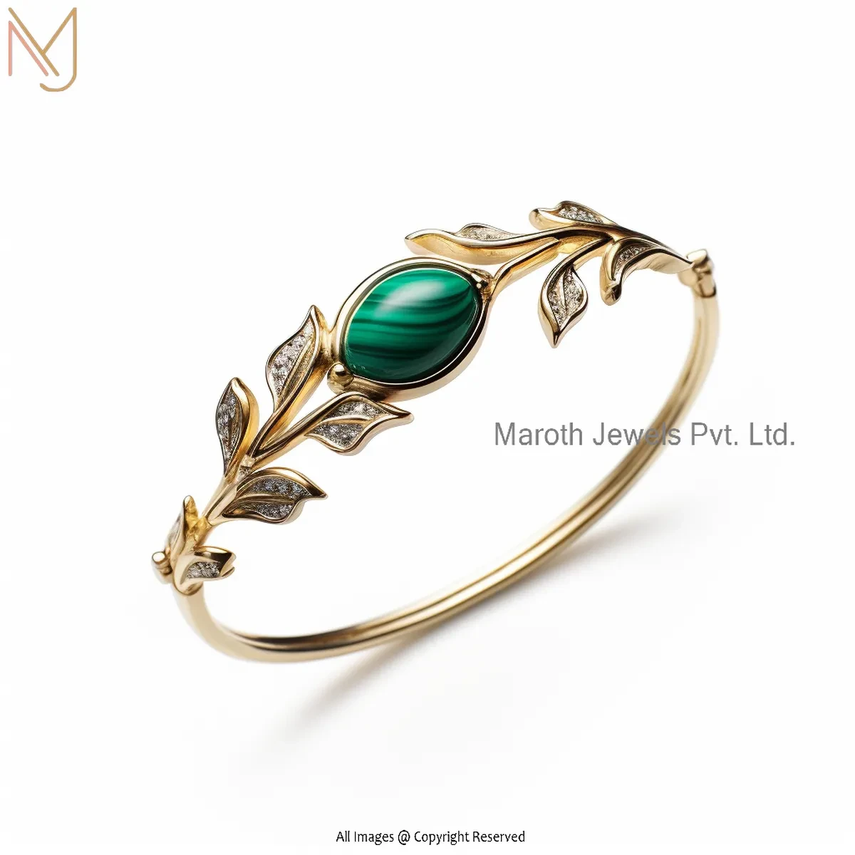 925 Silver Yellow Gold Plated Cubic Zircon & Malachite Bangle Manufacturer