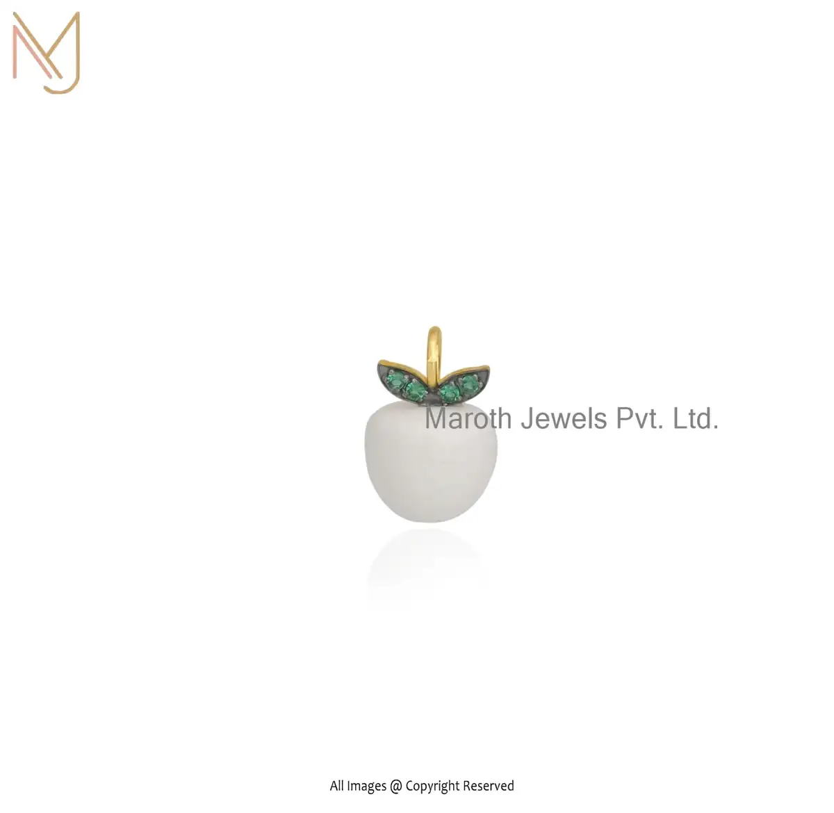 925 Silver Natural Silver Plated Black Rhodium Malachite Green CZ Apple Pendant USA