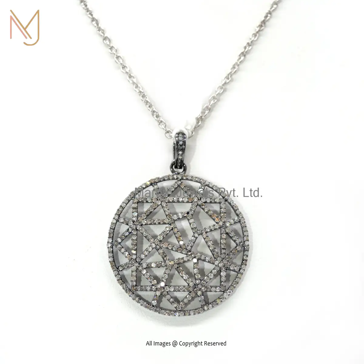 Private Lable 925 Silver Rhodium Pave Diamond Statement Pendant Jewelry