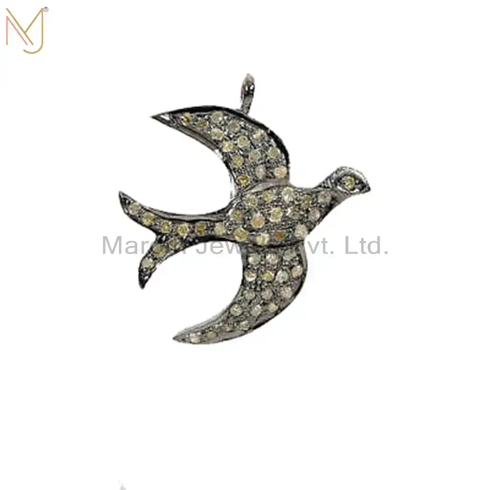 925 Sterling Silver Natural Silver Diamond Pave Flying Bird Charm Pendant Handmade Jewelry Manufacturer