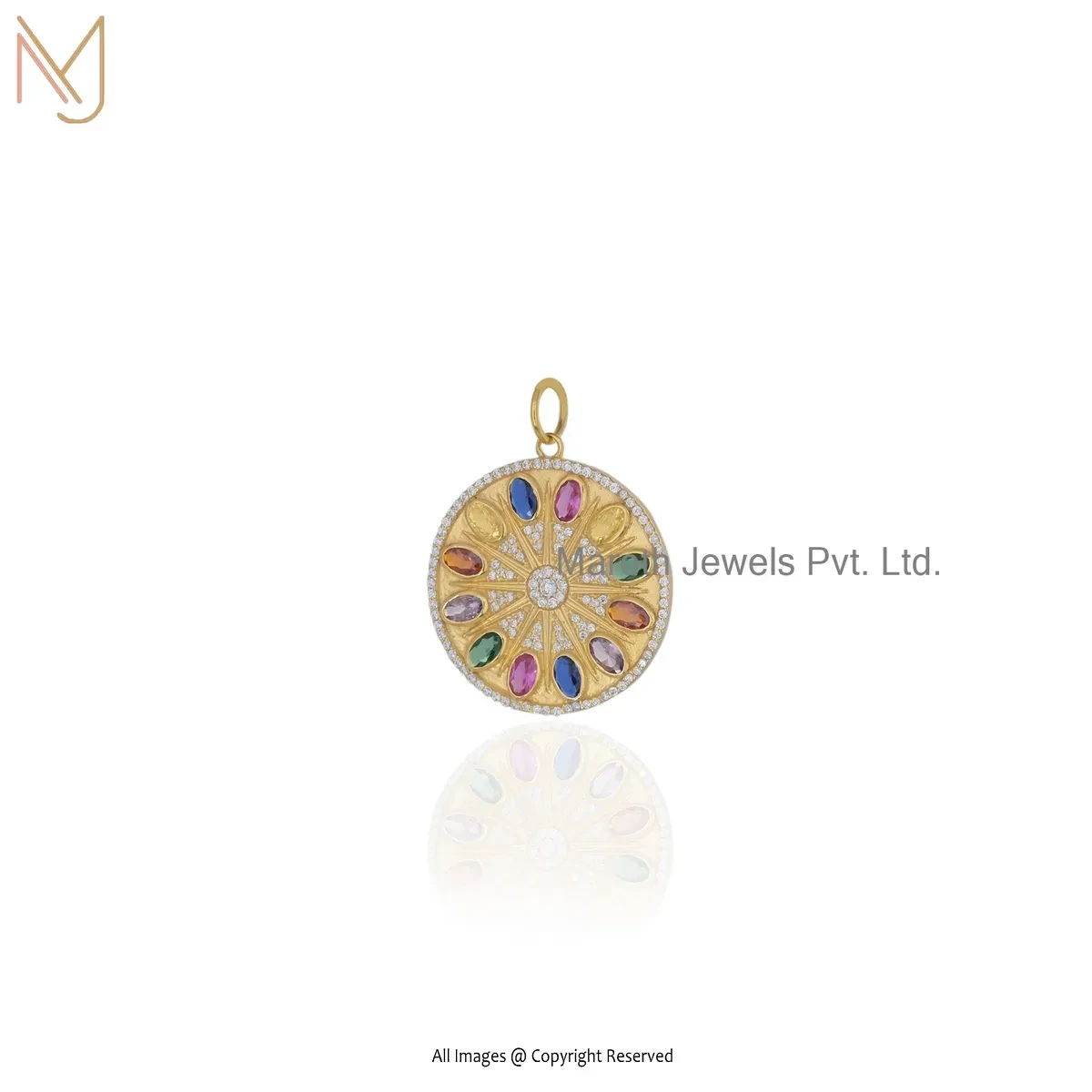 14K Soild Yellow Gold Multi Cubic Zircon Disc Pendant Manufacturer