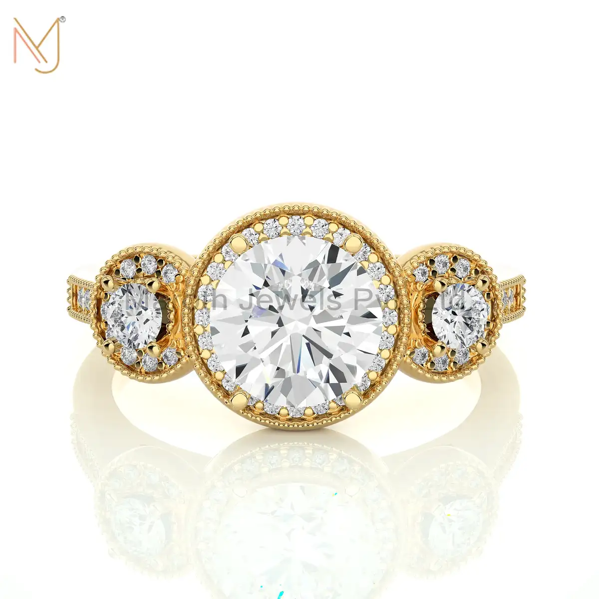14K Yellow Gold Moissanite Round Cut Ring Jewelry Supplier