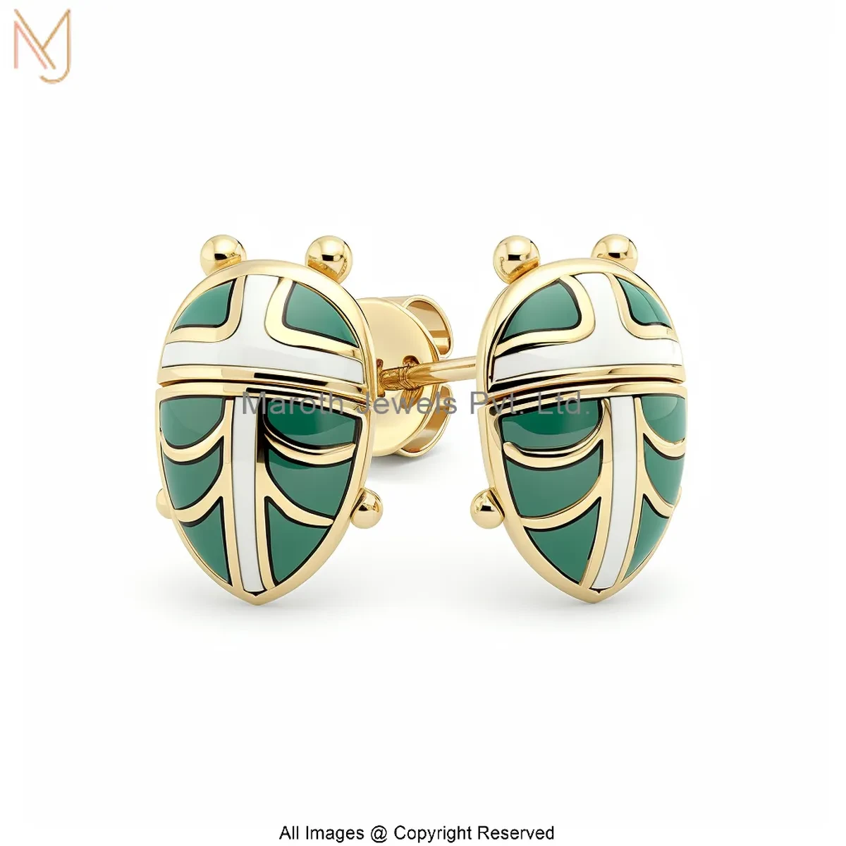 14K Yellow Gold Enamel Scarab Stud Earring Manufacturer