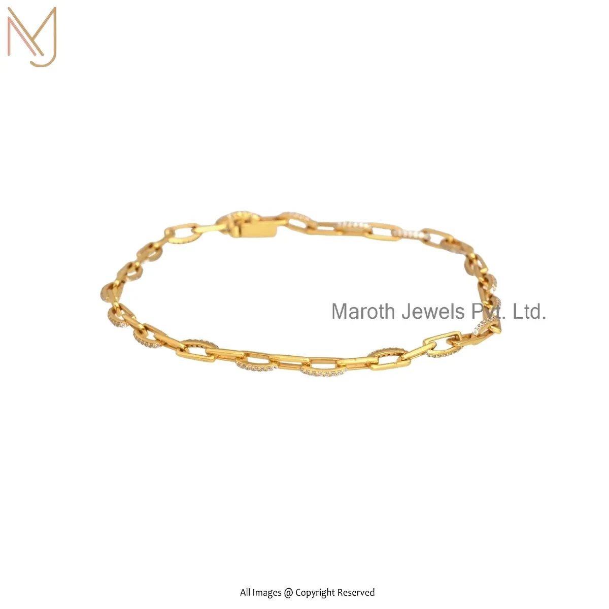 14K Yellow Gold Moissanite Paperclip Chain Bracelet Manufacturer