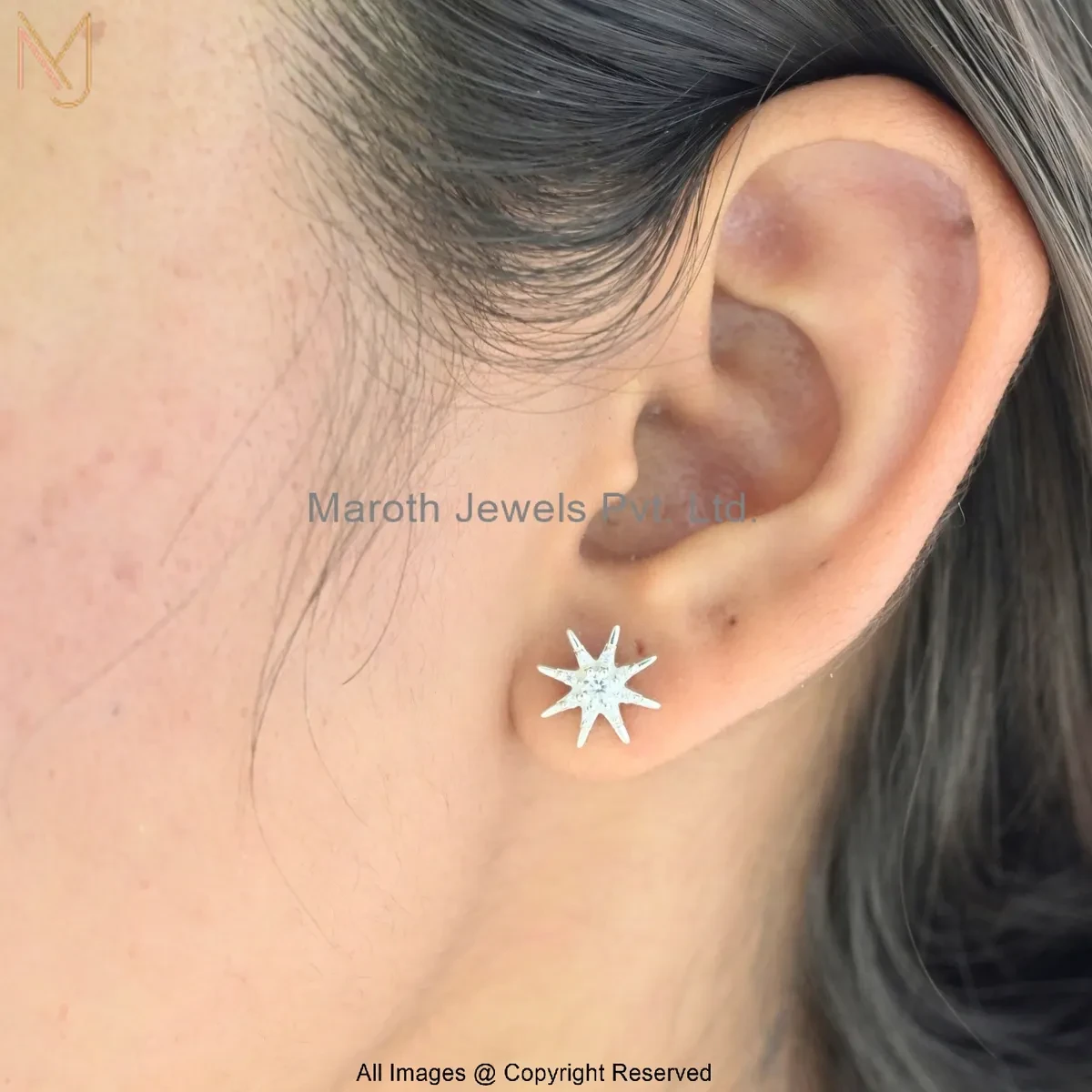925 Silver Yellow Gold Plated Cubic Zircon Starburst Stud Earring Manufacturer