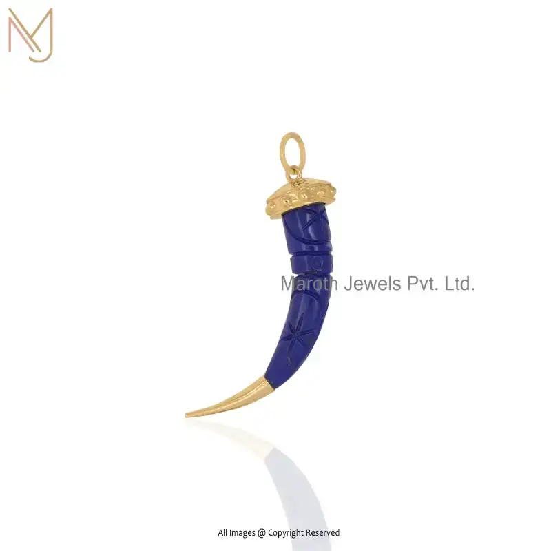 Wholesale 14K Yellow Gold Lapiz Lazuli Tusk Pendant Jewelry