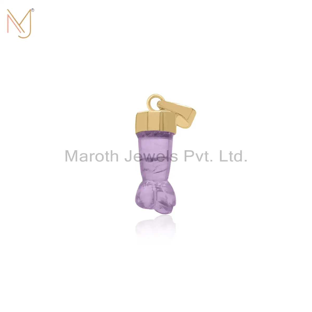 925 Silver Yellow Gold Plated Amethyst Figa Hand Pendant Custom Jewelry