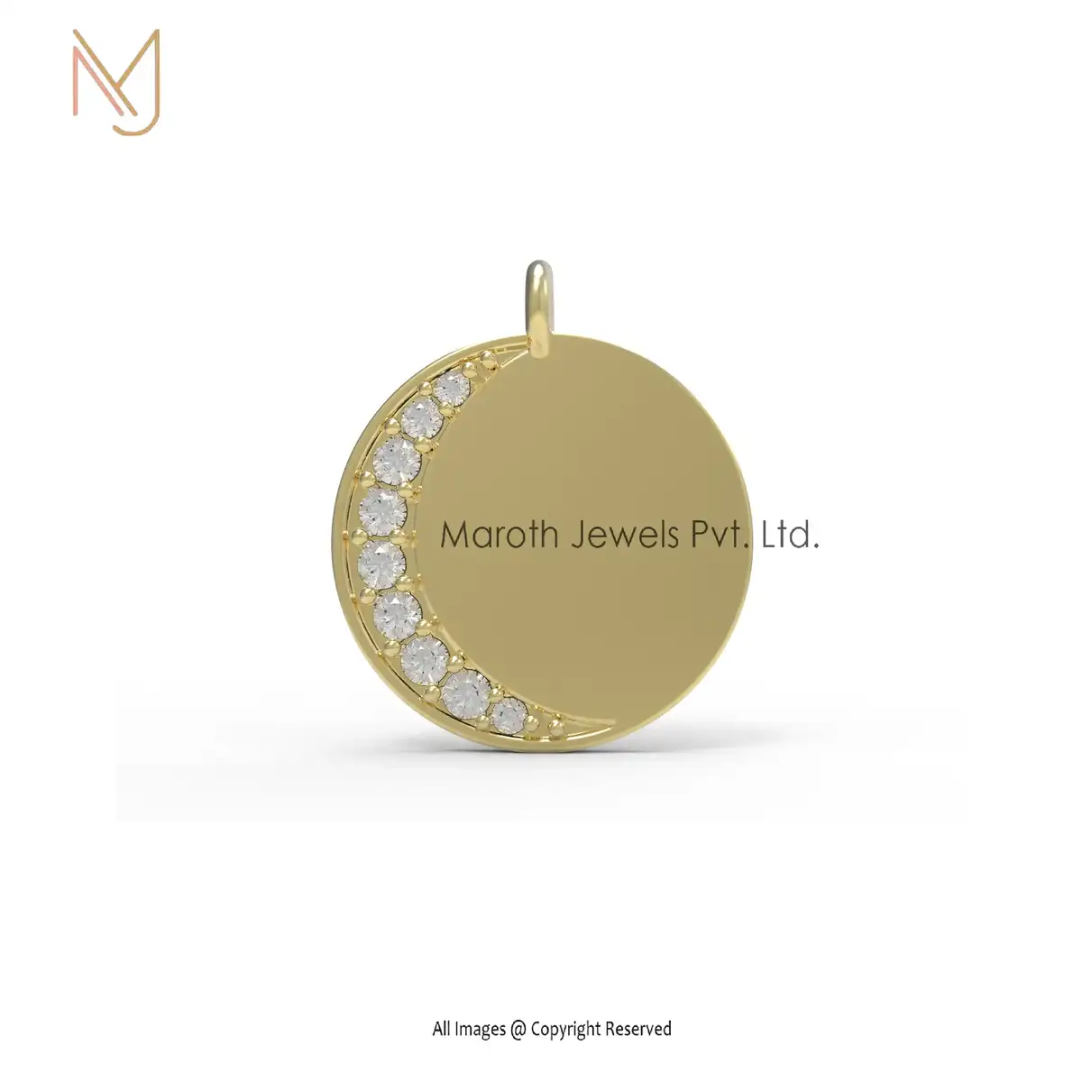 925 Silver Yellow Gold Diamond Half Moon Pendant Designs Jewelry USA