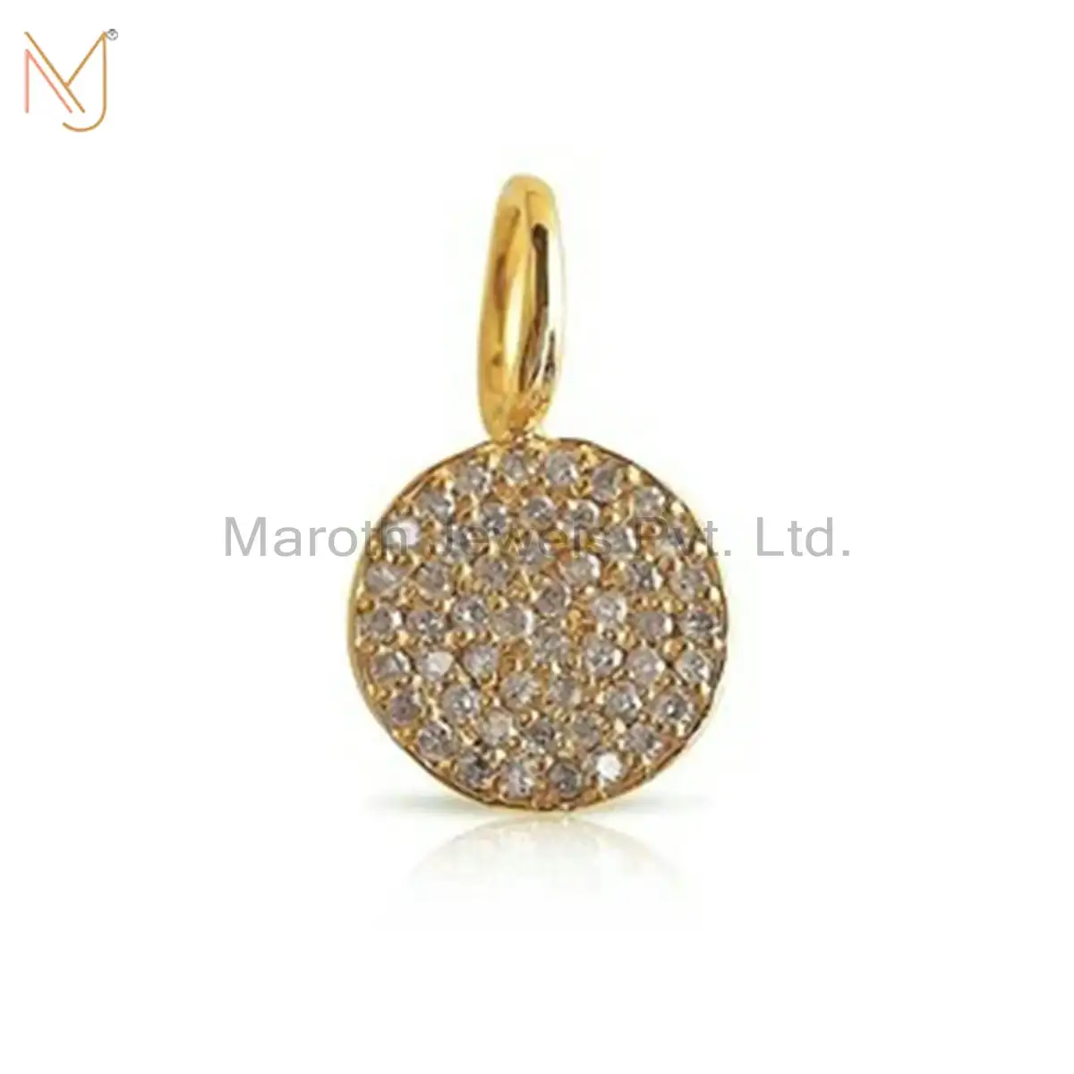 925 Silver Yellow Gold Pave Diamond Round Disc Pendant Custom Jewelry