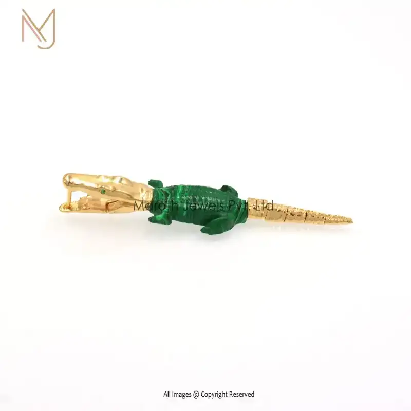 925 Silver Malachite & Emerald Crocodile Earrings Manufacturer 1 Piece
