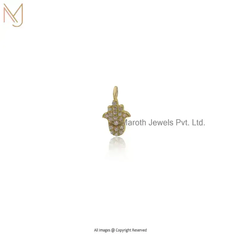 14K Yellow Gold Cubic Zircon Humsa Charm Pendant Jewelry Supplier