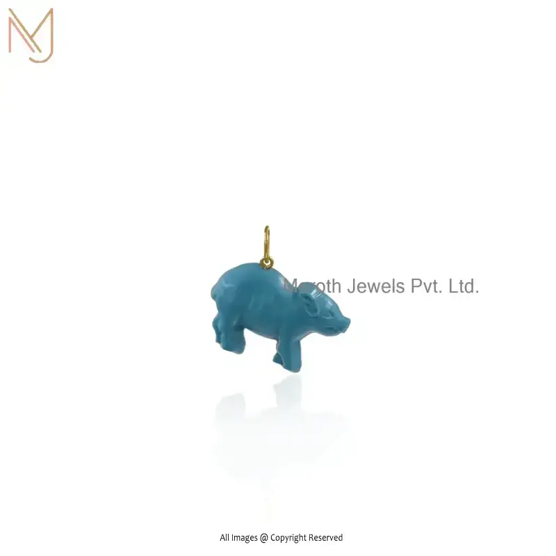 14K Yellow Gold Turquoise Pig Pendant Manufacturer