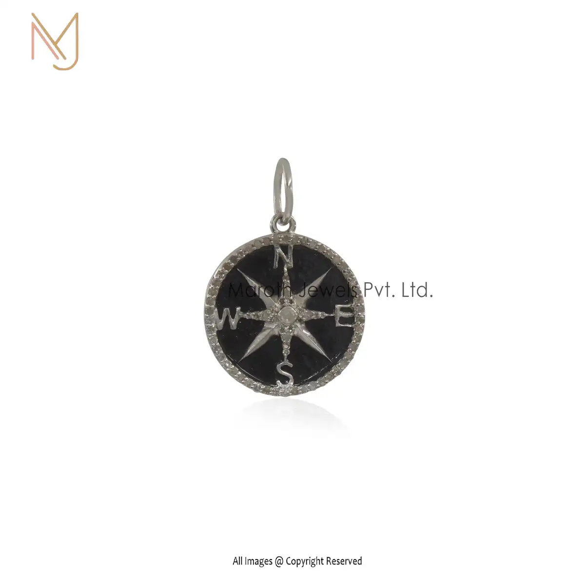Wholesale 925 Silver Natural Silver Blue Labradorite & White CZ Compass Pendant Jewelry