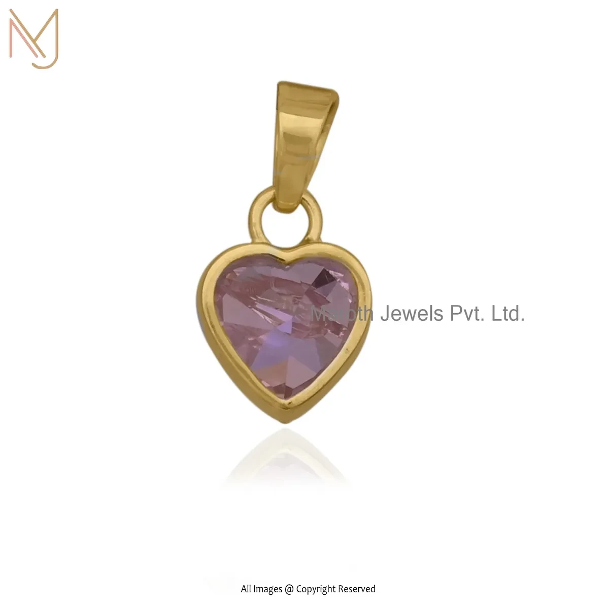 14K Yellow Gold  Pink Sapphire Heart Gemstone Pendant Jewelry Supplier