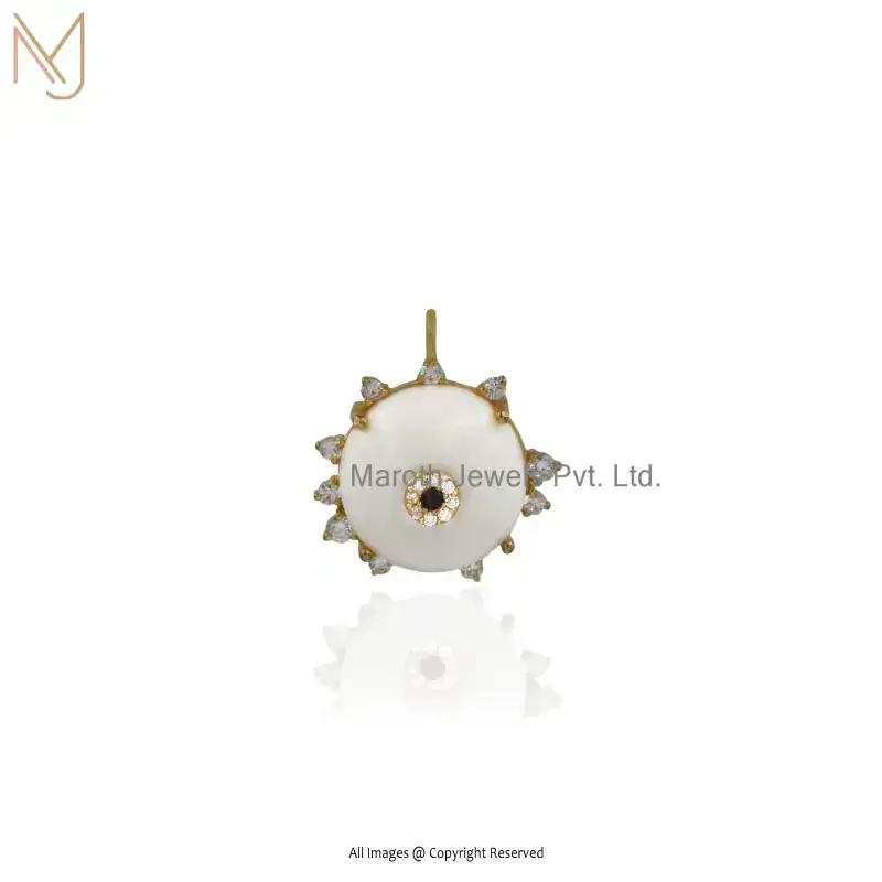 14K Yellow Gold Turquoise And Cubic Zircon Roundcharms Gemstone Pendant USA