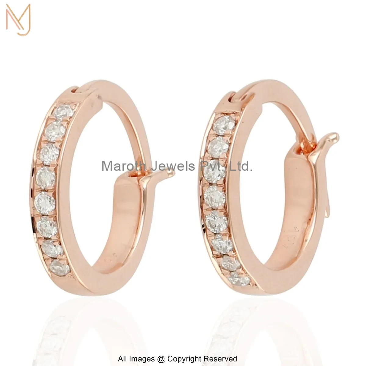 14K Yellow Gold Diamond Gemstone Huggies Earring Jewelry Supplier