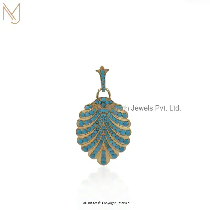 Wholesale 925 Silver Yellow Gold Plated Amazonite & Turquoise Shell Gemstone Pendant