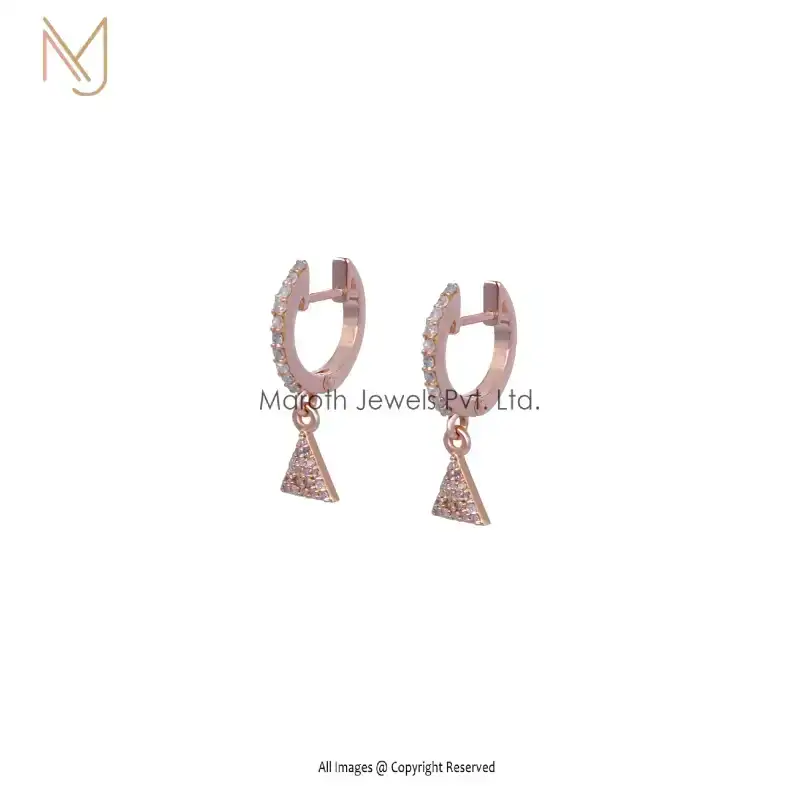925 Sterling Silver Gold Plated Pave Diamond Huggies Earrings Manufacturer